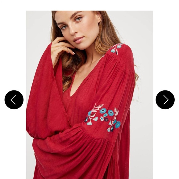 Free People Red NWOT Embroidered Flared Dress Size S Flirty PERFECT & STUNNING! - Picture 3 of 16